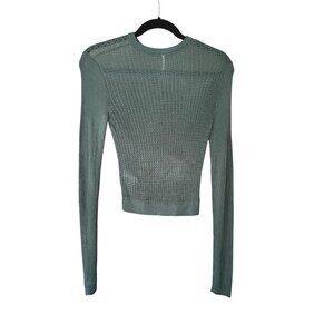 ✌️ 2/$40 ✌️ Seafoam Green Pierced Cropped Fitted Free People Sweater sz XS NWOT